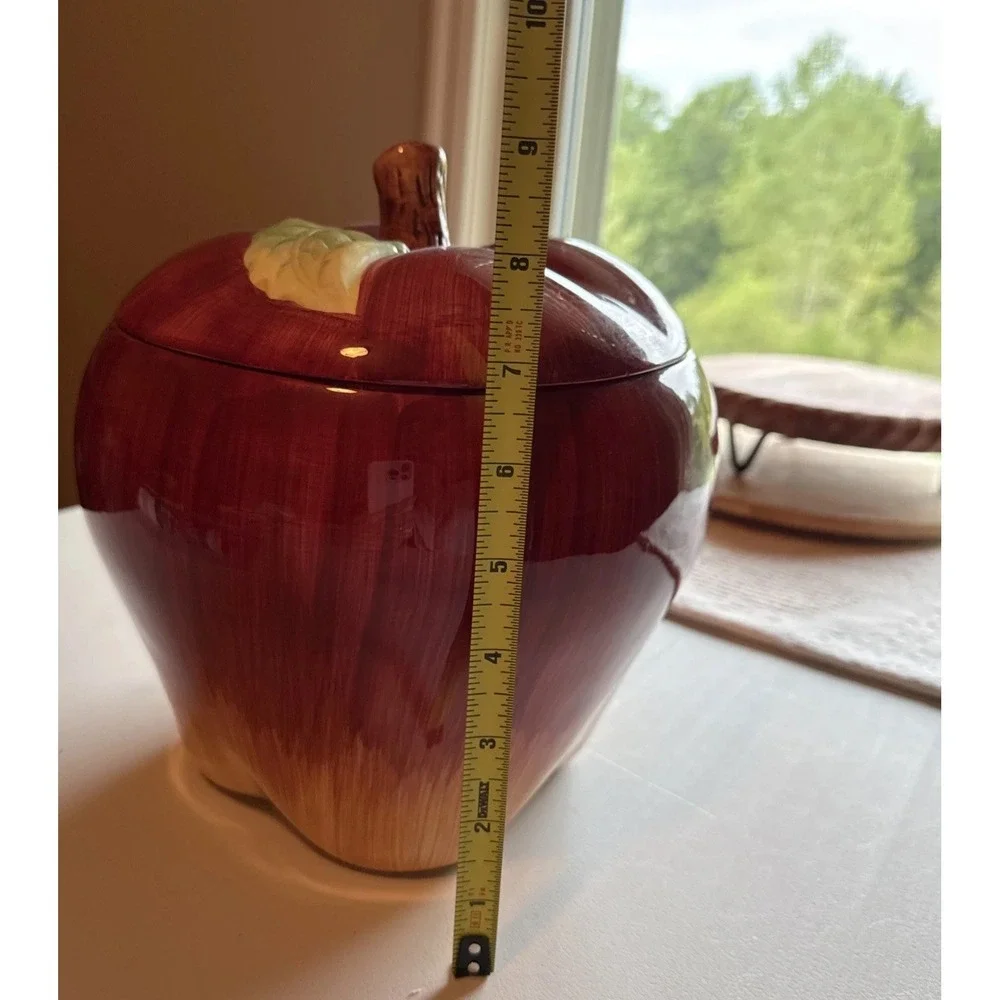Vintage Red Ceramic Apple Cookie Jar With Lid 9 X 8